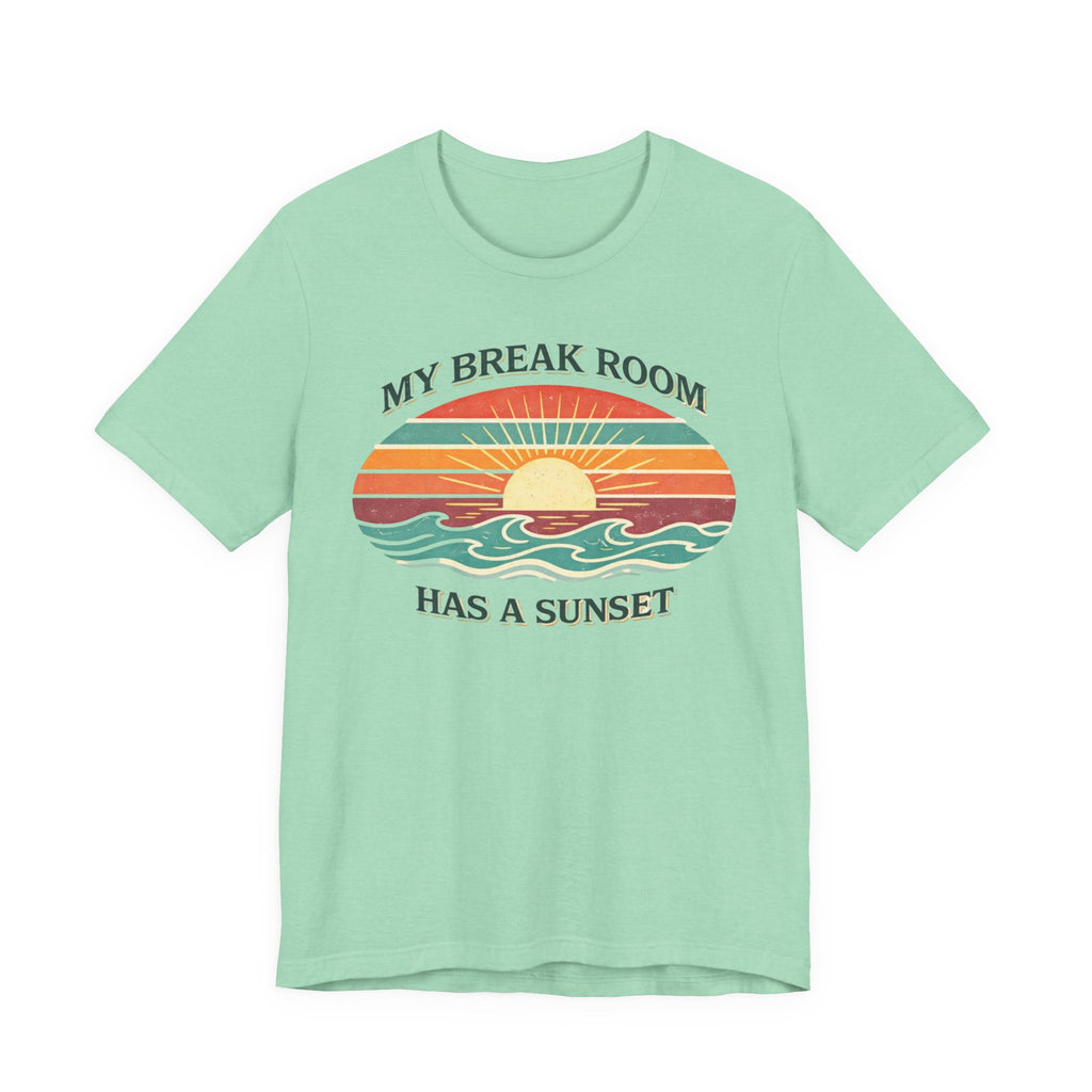 My break room has a sunset… 🌅 T-Shirt - Retro Sunset beach graphic tee Marequi Club