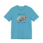 Small Cup. Big View. Positano Coffee T-Shirt Amalfi Coast Italy graphic tee Marequi Club