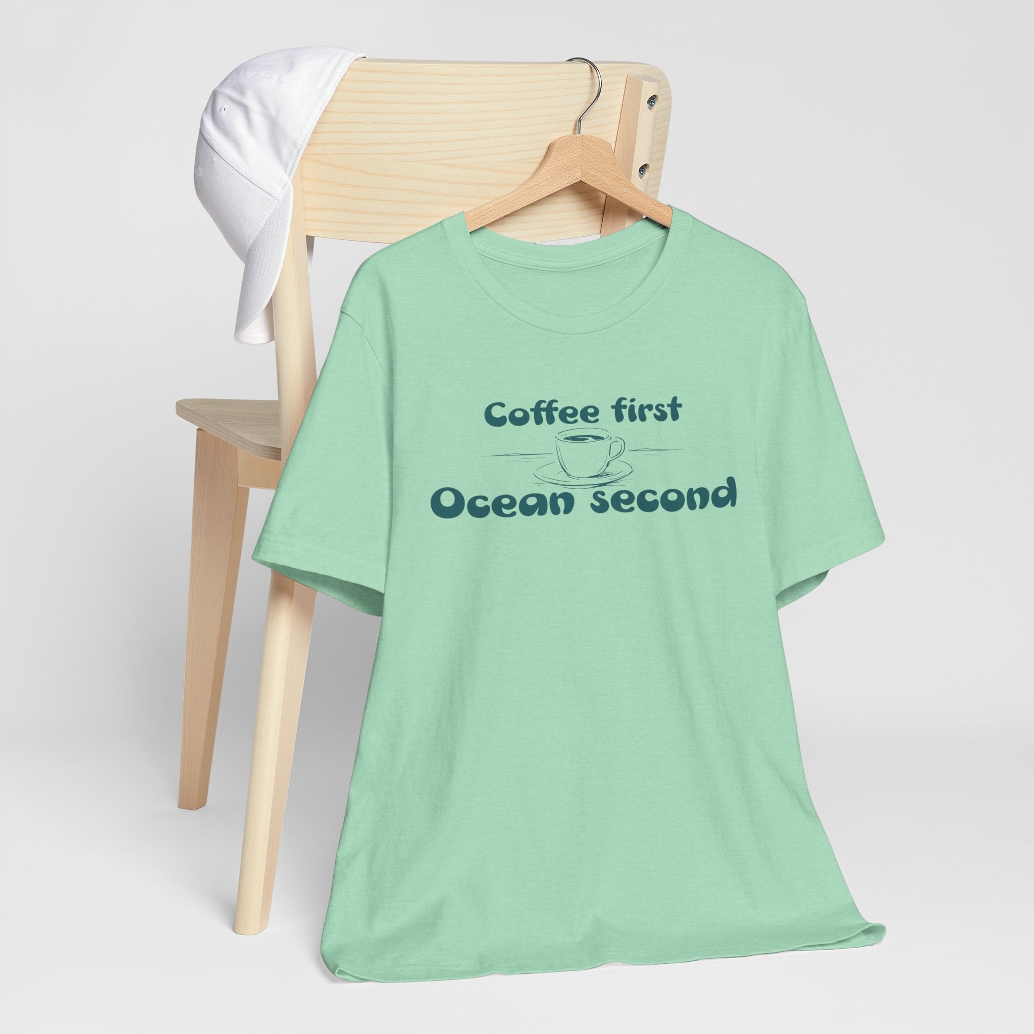 Coffee First, Ocean Second Tee — Coastal Coffee Lover T-Shirt - Mare Qui Club