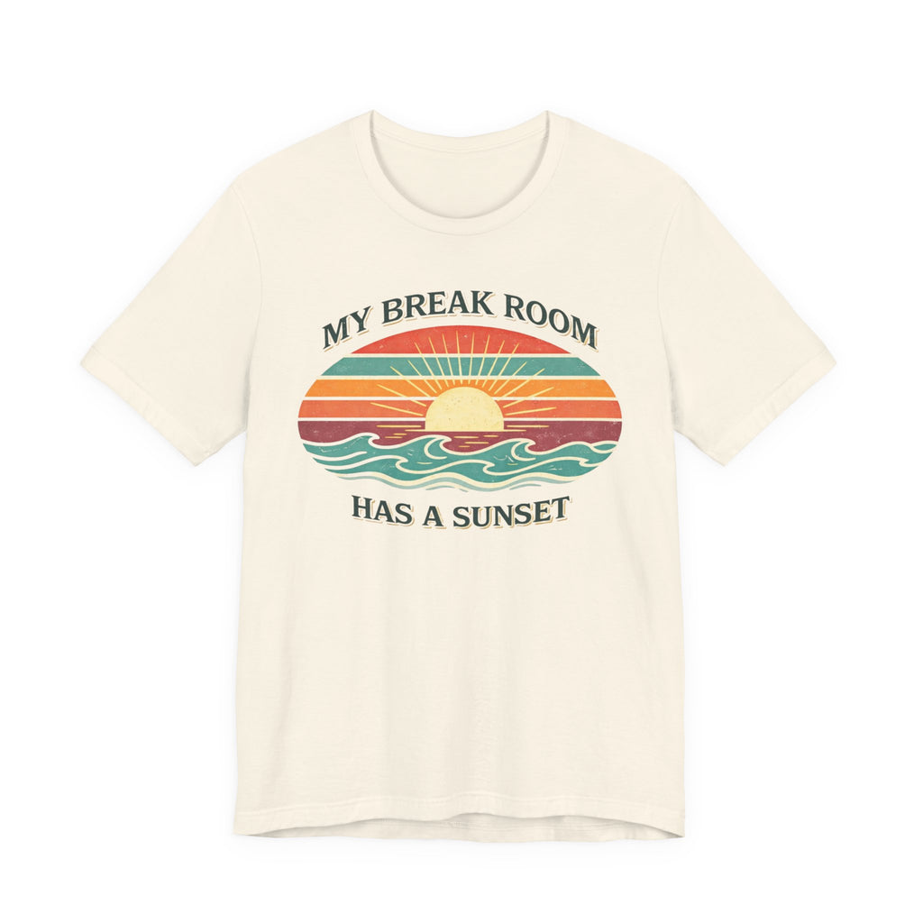 My break room has a sunset… 🌅 T-Shirt - Retro Sunset beach graphic tee Marequi Club