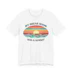 My break room has a sunset… 🌅 T-Shirt - Retro Sunset beach graphic tee Marequi Club