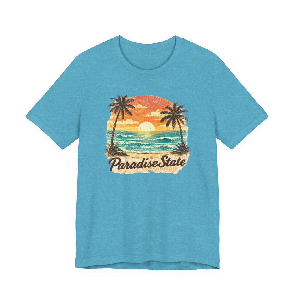 Paradise State Beach T-Shirt - Vintage Sunset Palm Graphic beach graphic tee Marequi Club