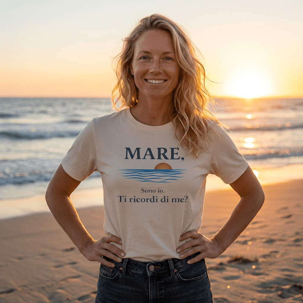 Mare, sono io. Ti ricordi di me? (Sea, it’s me) Italian Beach Sunset T-Shirt beach graphic tee Marequi Club