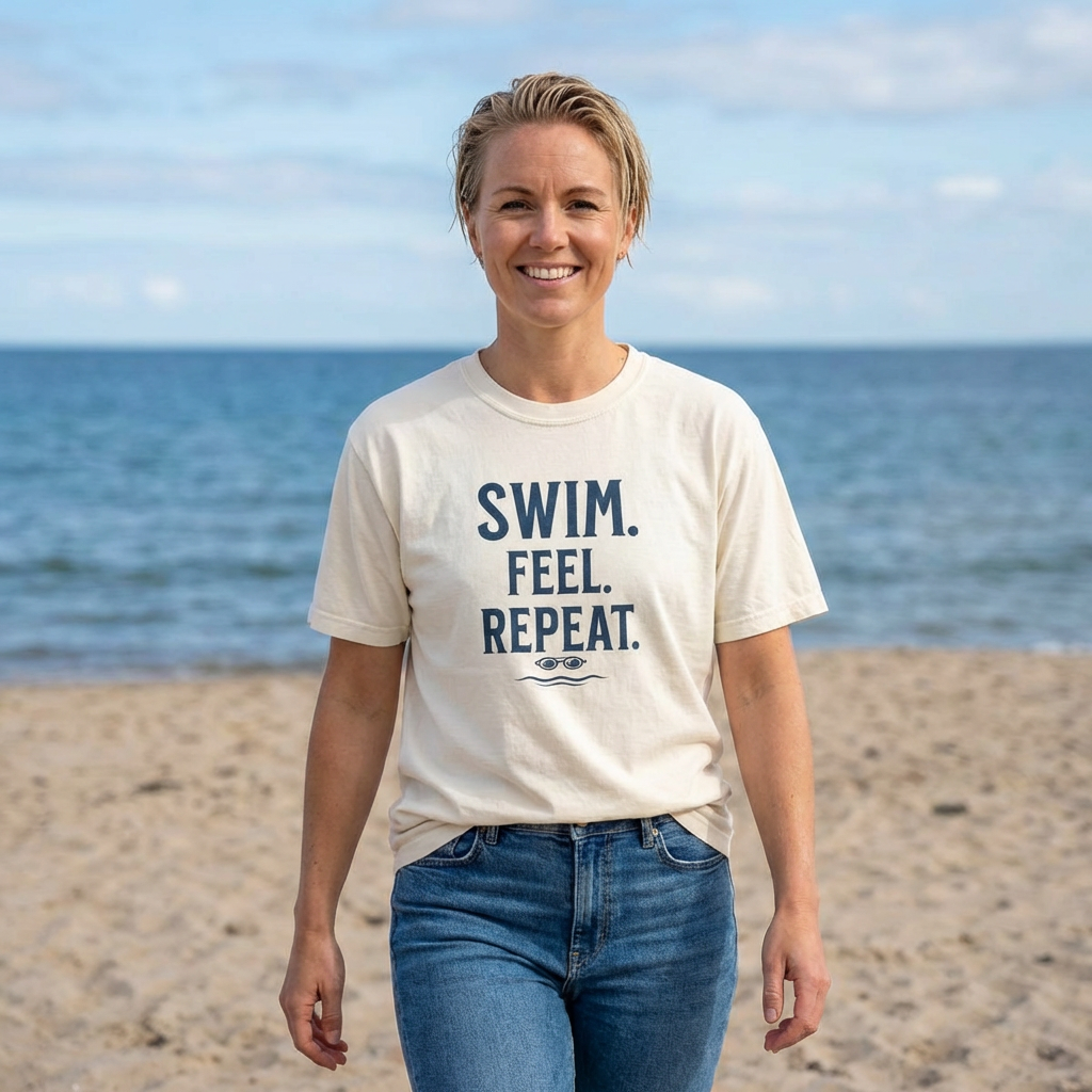 Swim. Feel. Repeat. T-Shirt — Men's/Women's Casual Calm T-Shirt