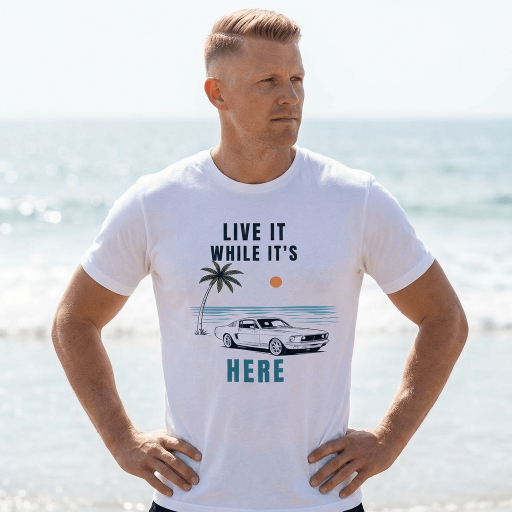 Live It While It’s Here – Coastal Beach T-Shirt beach graphic tee Marequi Club