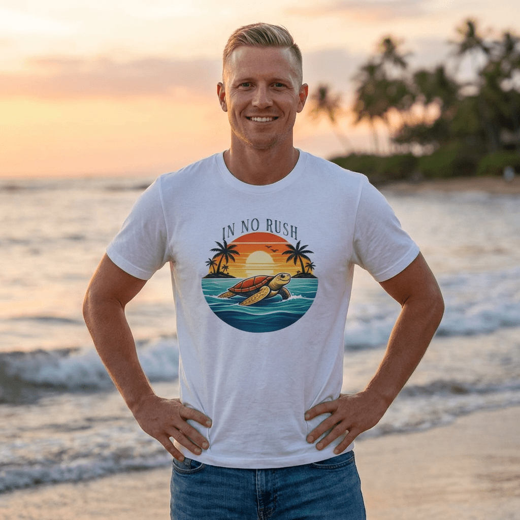 OCEAN PEACE TURTLE TEE IN NO RUSH beach graphic tee Marequi Club