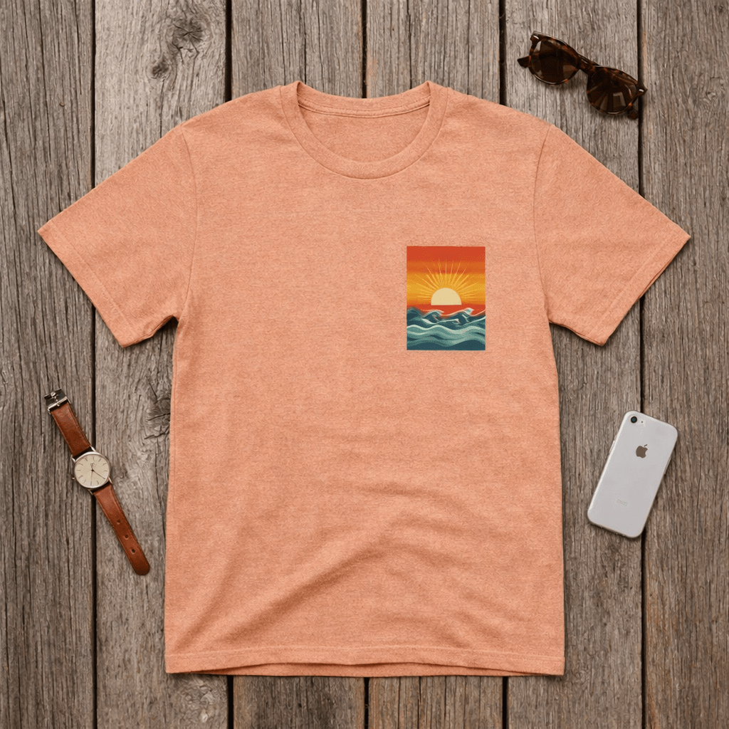 Sunset Waves Pocket Tee - Retro Graphic beach graphic tee Marequi Club