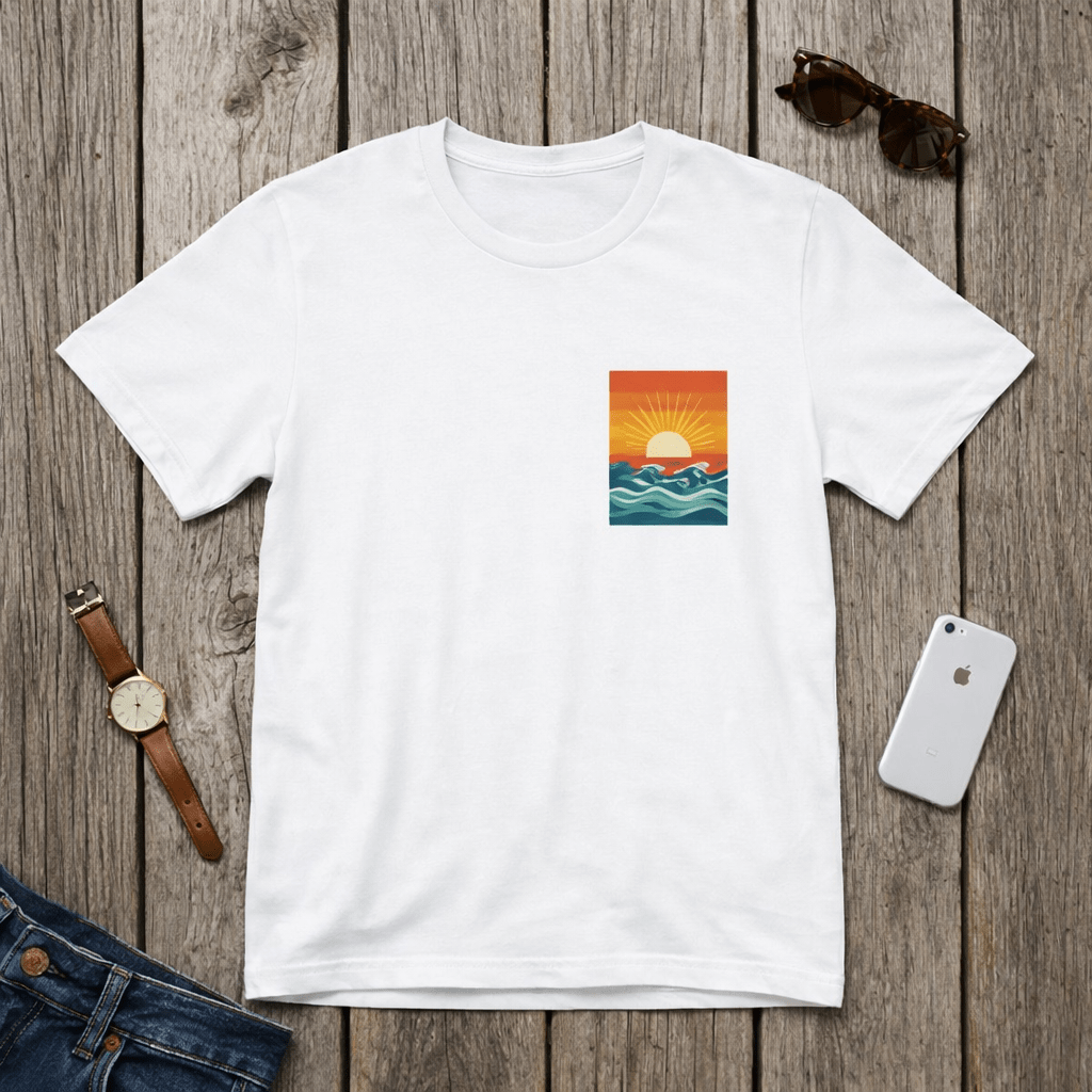 Sunset Waves Pocket Tee - Retro Graphic beach graphic tee Marequi Club