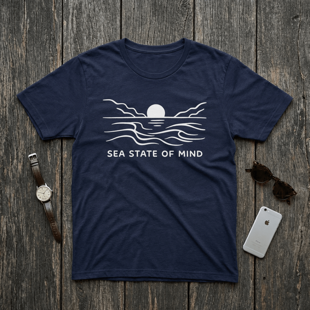 Sea State of Mind T-Shirt - Coastal Sunset Design beach graphic tee Marequi Club