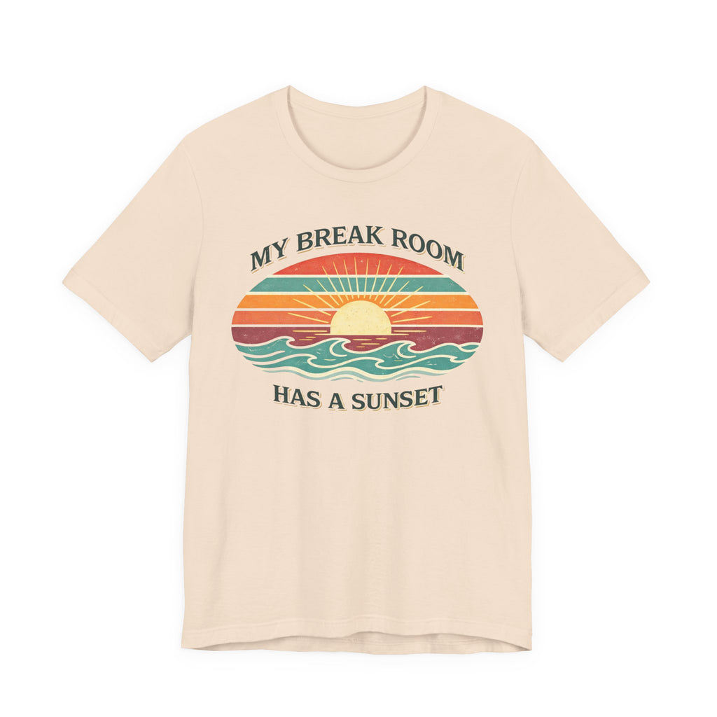 My break room has a sunset… 🌅 T-Shirt - Retro Sunset beach graphic tee Marequi Club