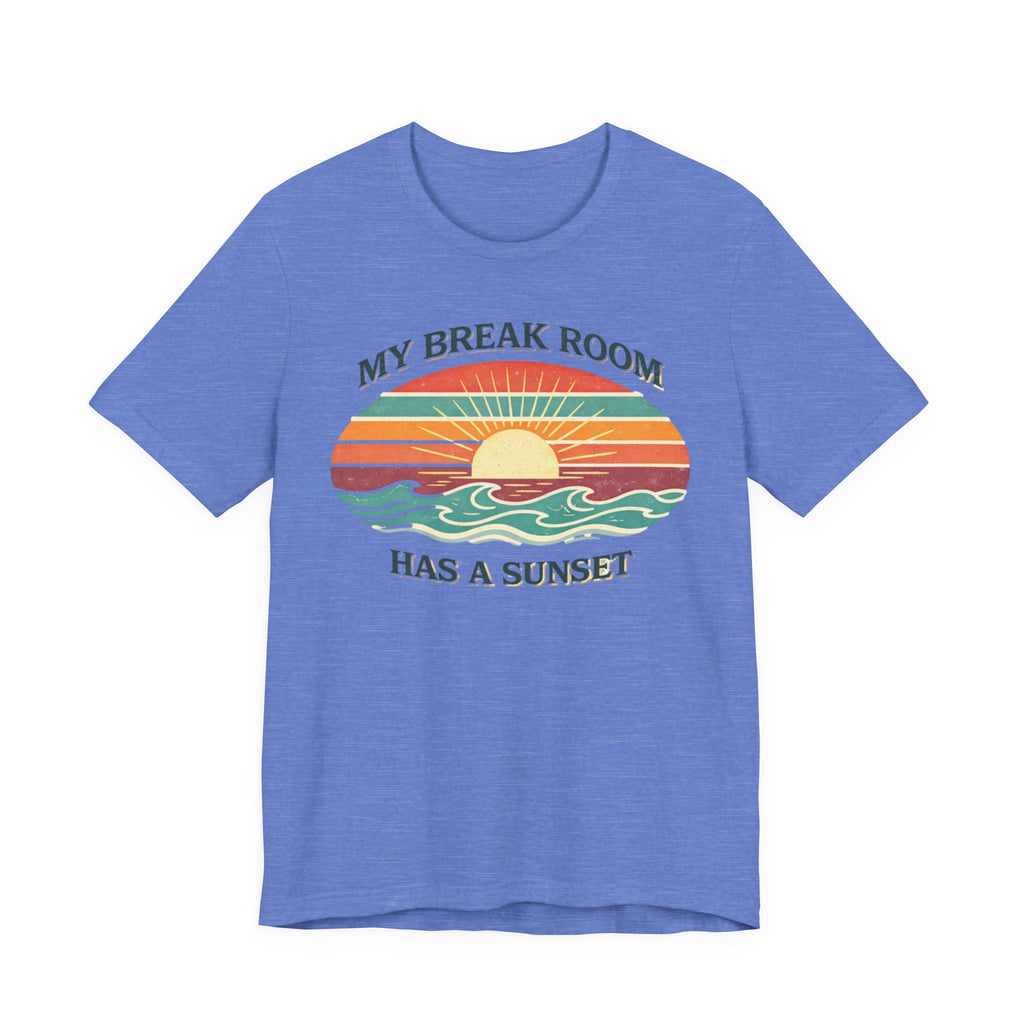 My break room has a sunset… 🌅 T-Shirt - Retro Sunset beach graphic tee Marequi Club