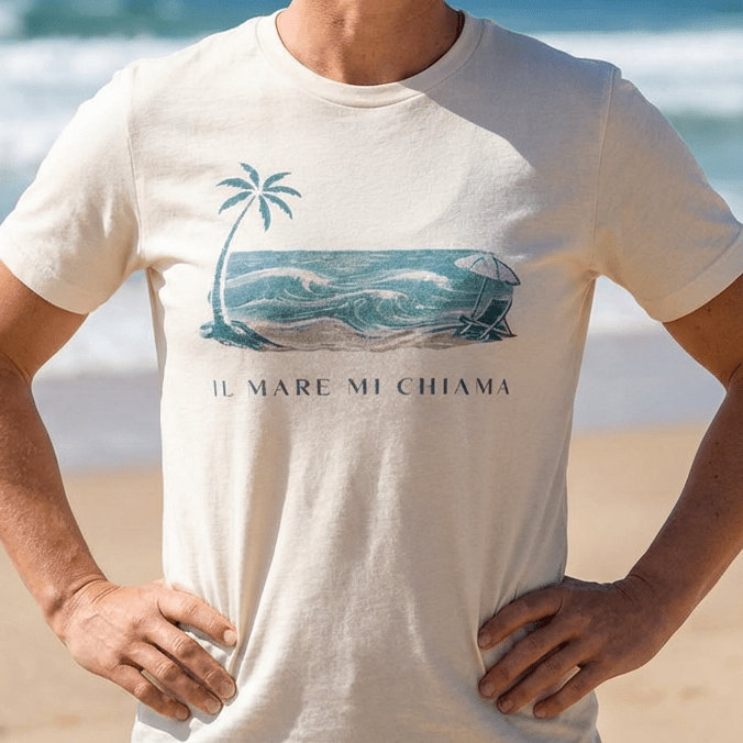 Il Mare Mi Chiama Beach T-Shirt - The Sea Is Calling Me beach graphic tee Marequi Club