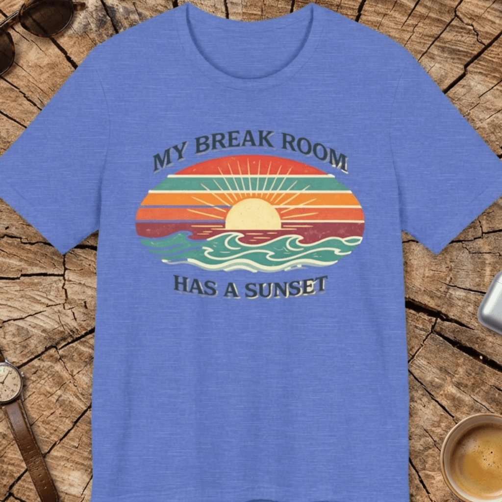 My break room has a sunset… 🌅 T-Shirt - Retro Sunset beach graphic tee Marequi Club