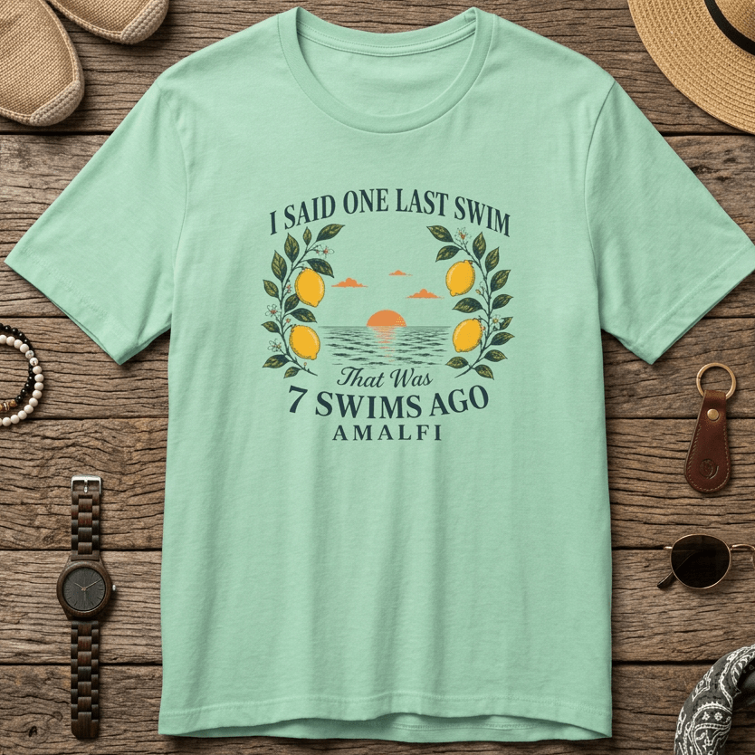 "7 Swims Ago" Funny Amalfi T-Shirt beach graphic tee Marequi Club