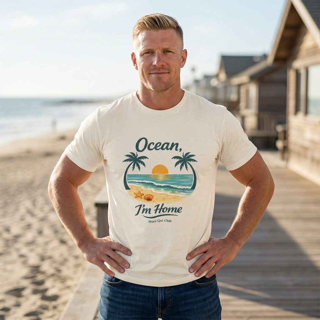 Ocean I'm Home Beach T-Shirt – Coastal Sunset Graphic Tee for Sea Lovers | Mare Qui Club