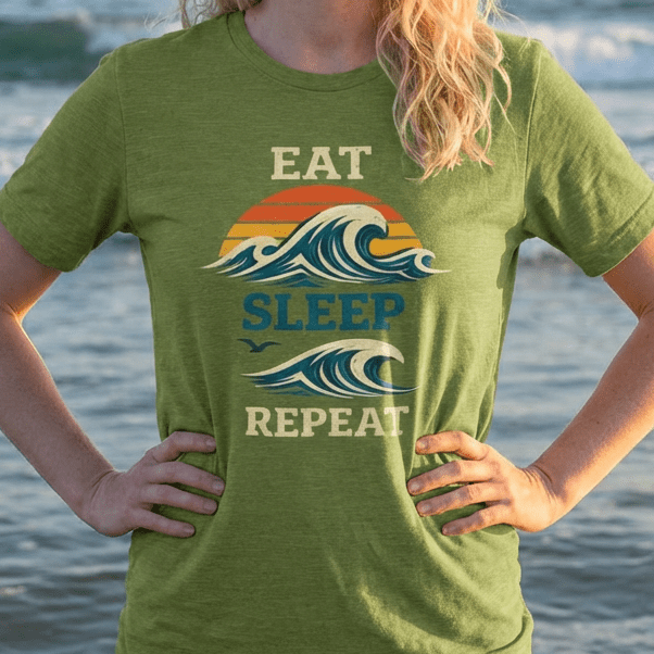 Eat Sleep Repeat T-Shirt - Vintage Wave Beach beach graphic tee Marequi Club