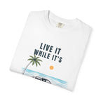 Live it while its here t-shirt white folded Mare Qui Club