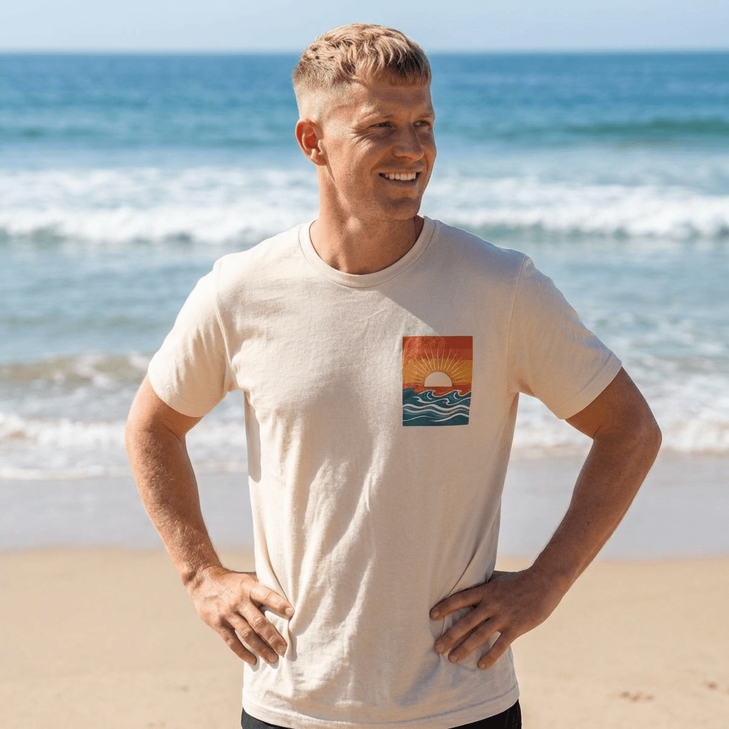 Sunset Waves Pocket Tee - Retro Graphic beach graphic tee Marequi Club