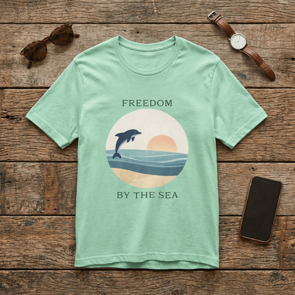 FREEDOM BY THE SEA BEACH T - SHIRT beach graphic tee Marequi Club