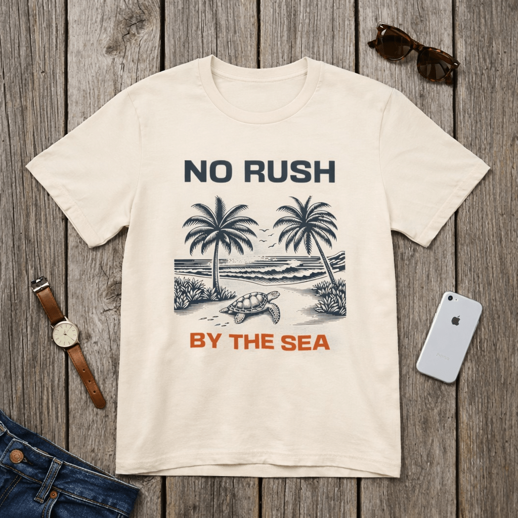 No Rush By The Sea Vintage Beach Graphic T-Shirt beach graphic tee Marequi Club